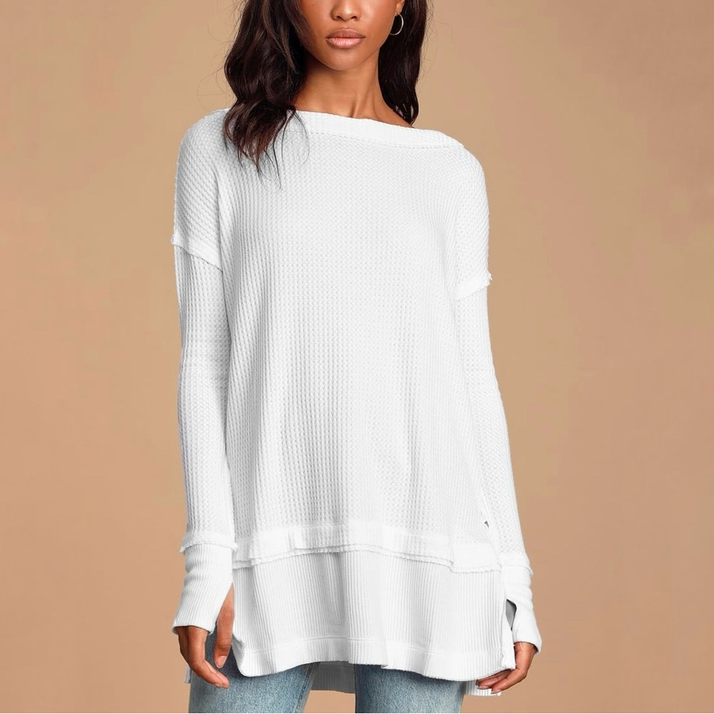 WE THE FREE White Waffle North Shore Thermal Tunic Long Sleeve Top XS Casual